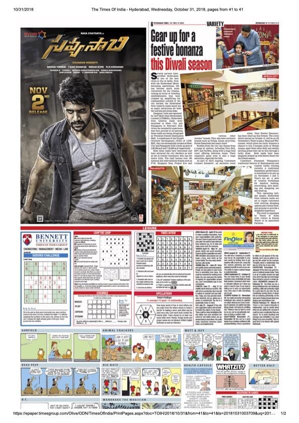 The Times Of India Hyderabad Wednesday October 31 2018 Pages From 41 To 41, Next Galleria Malls